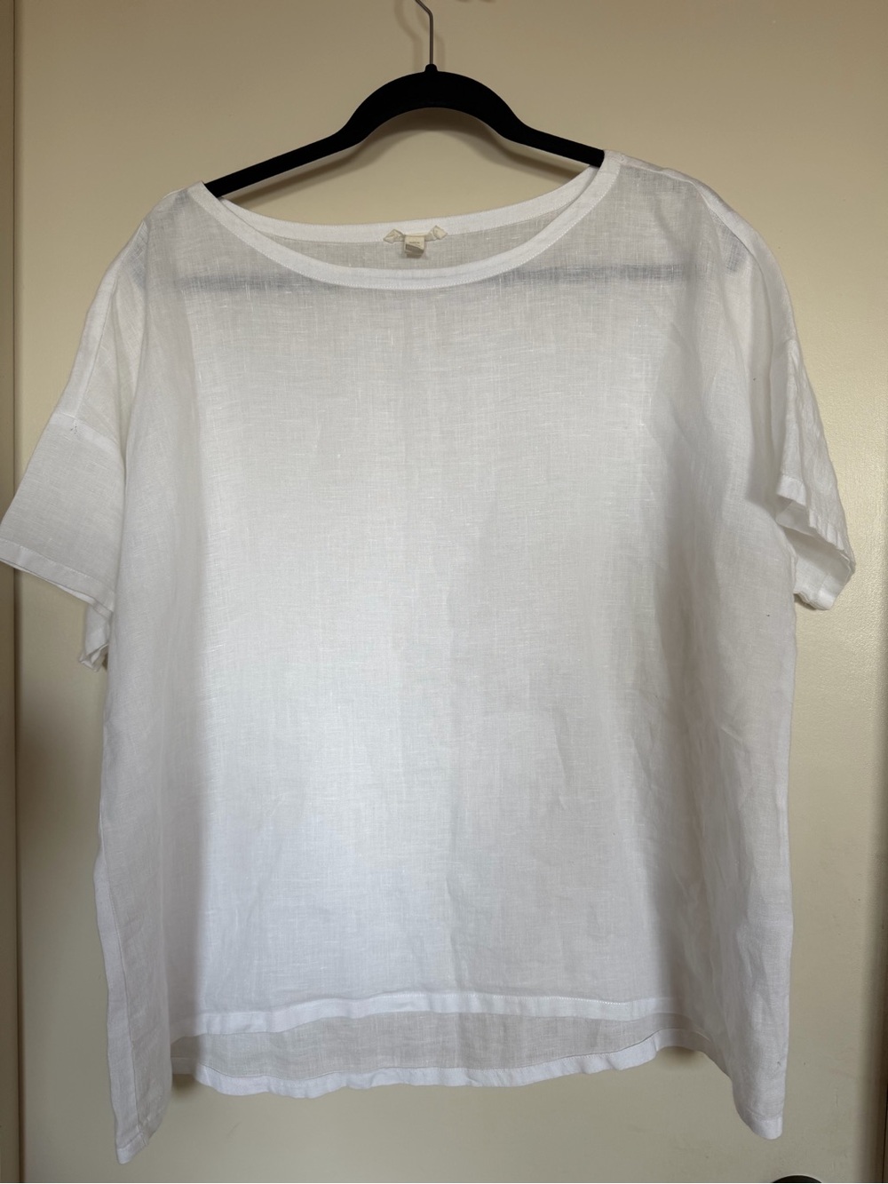 Eileen Fisher White Organic Linen Bateau Neck Boxy Short Sleeve Top M